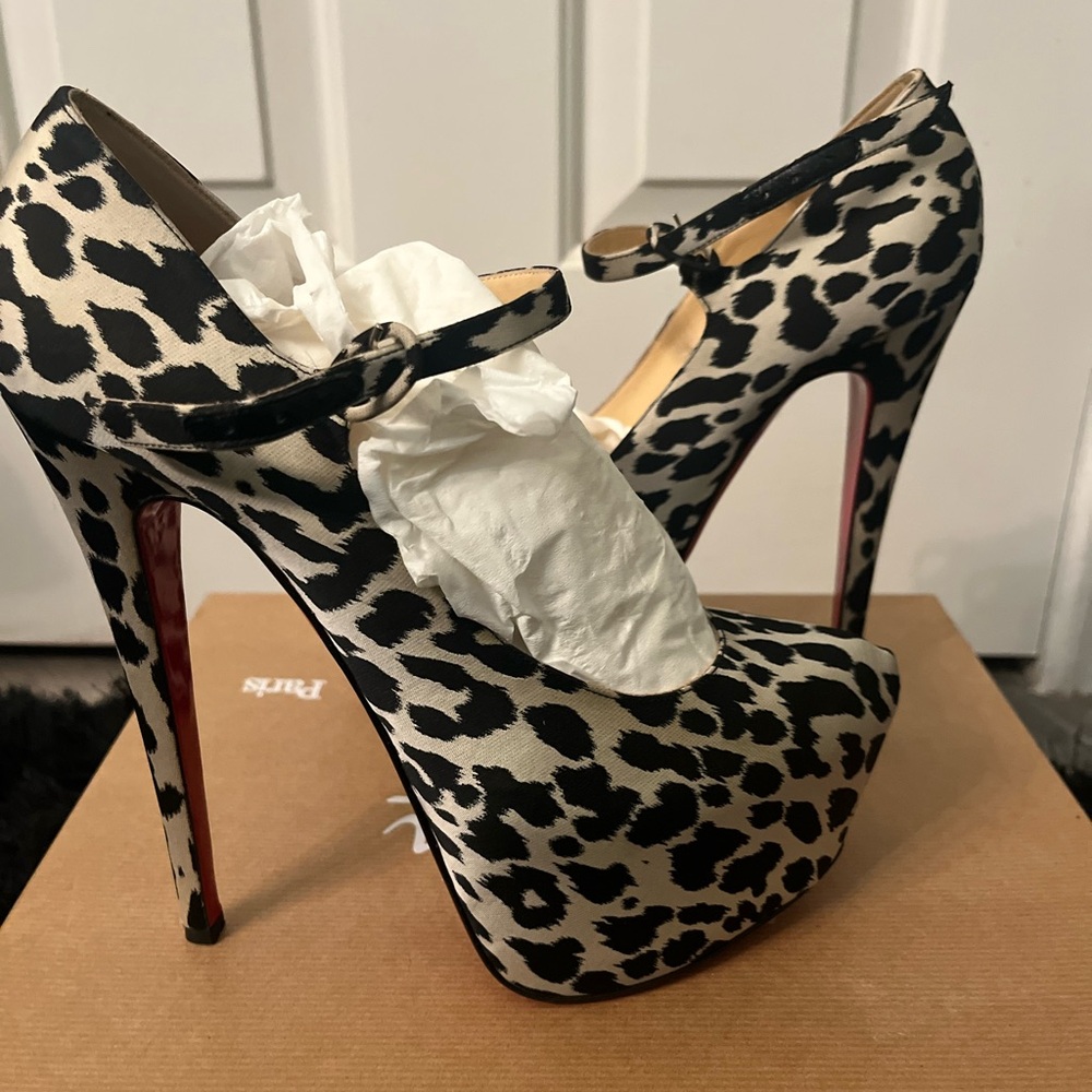 Christian Louboutin Black and White Leopard Heels